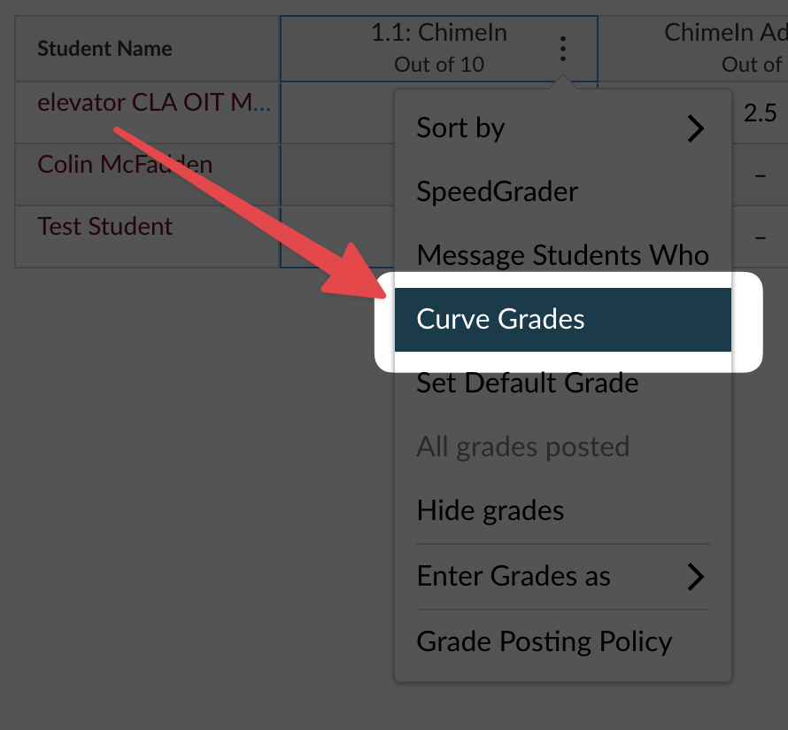 Curve Grades shown in drop-down grade menu